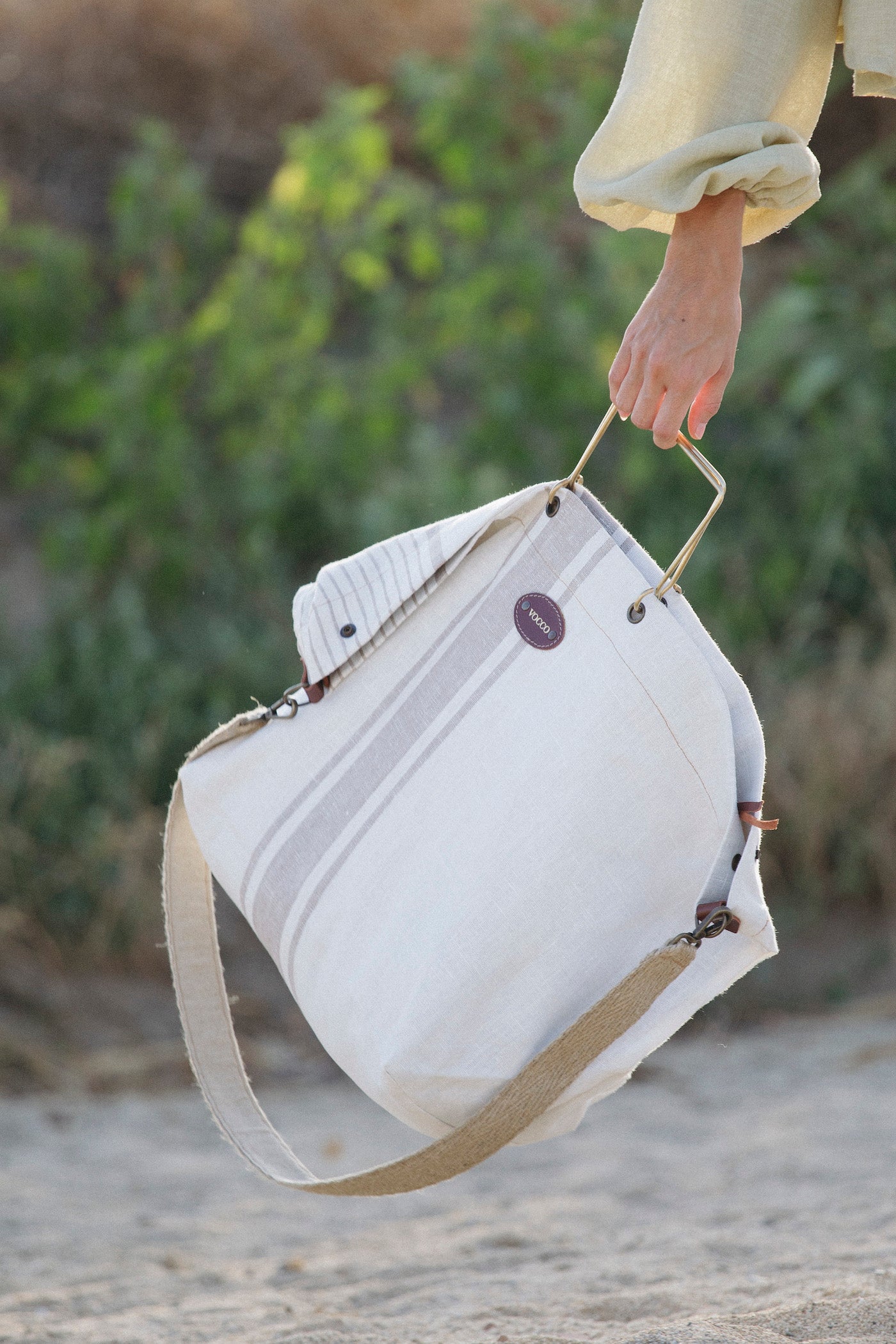 Vocco Linen Beach Bag Multi Stripes Cream