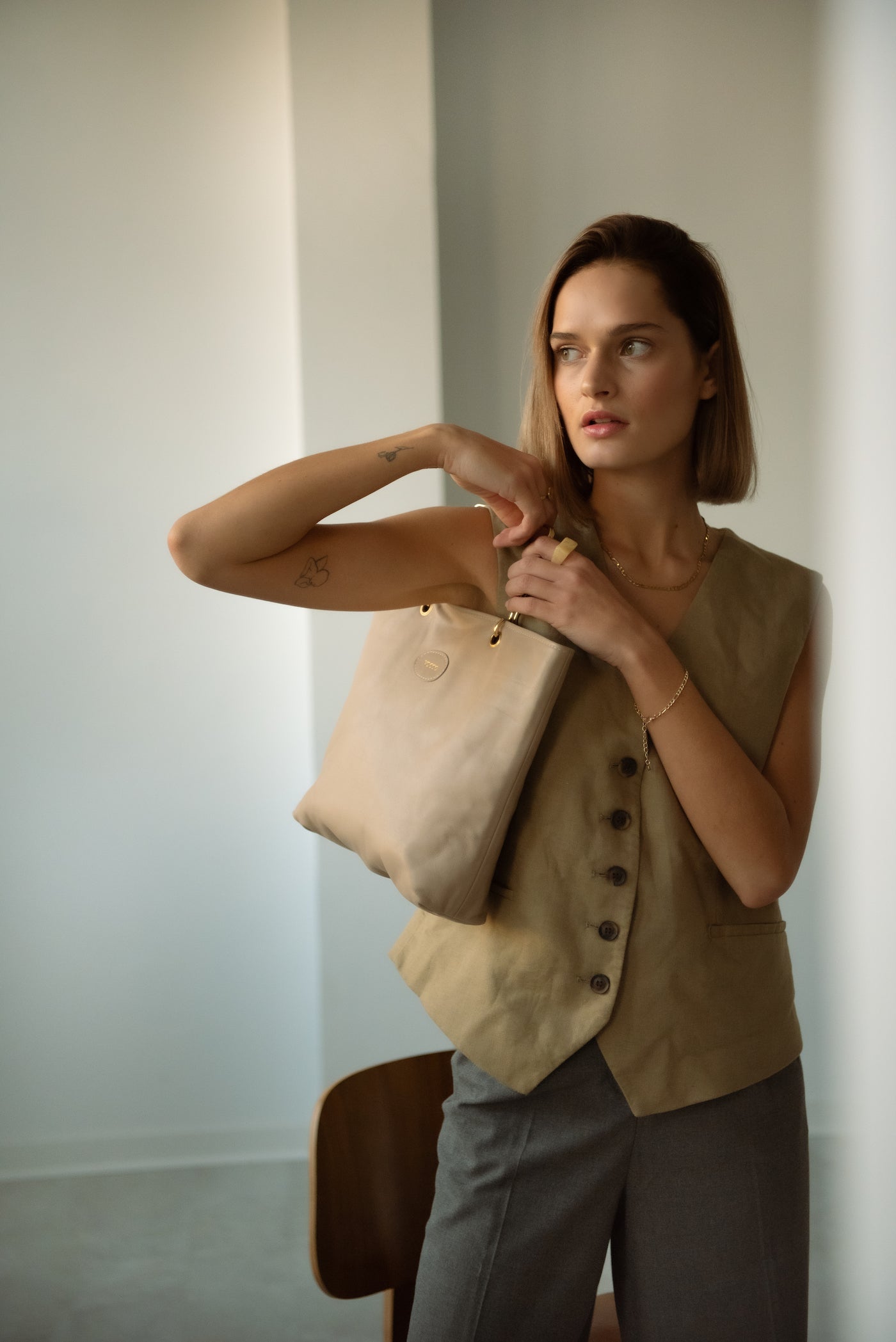 Vocco Golden & Leather Handbag Marmo