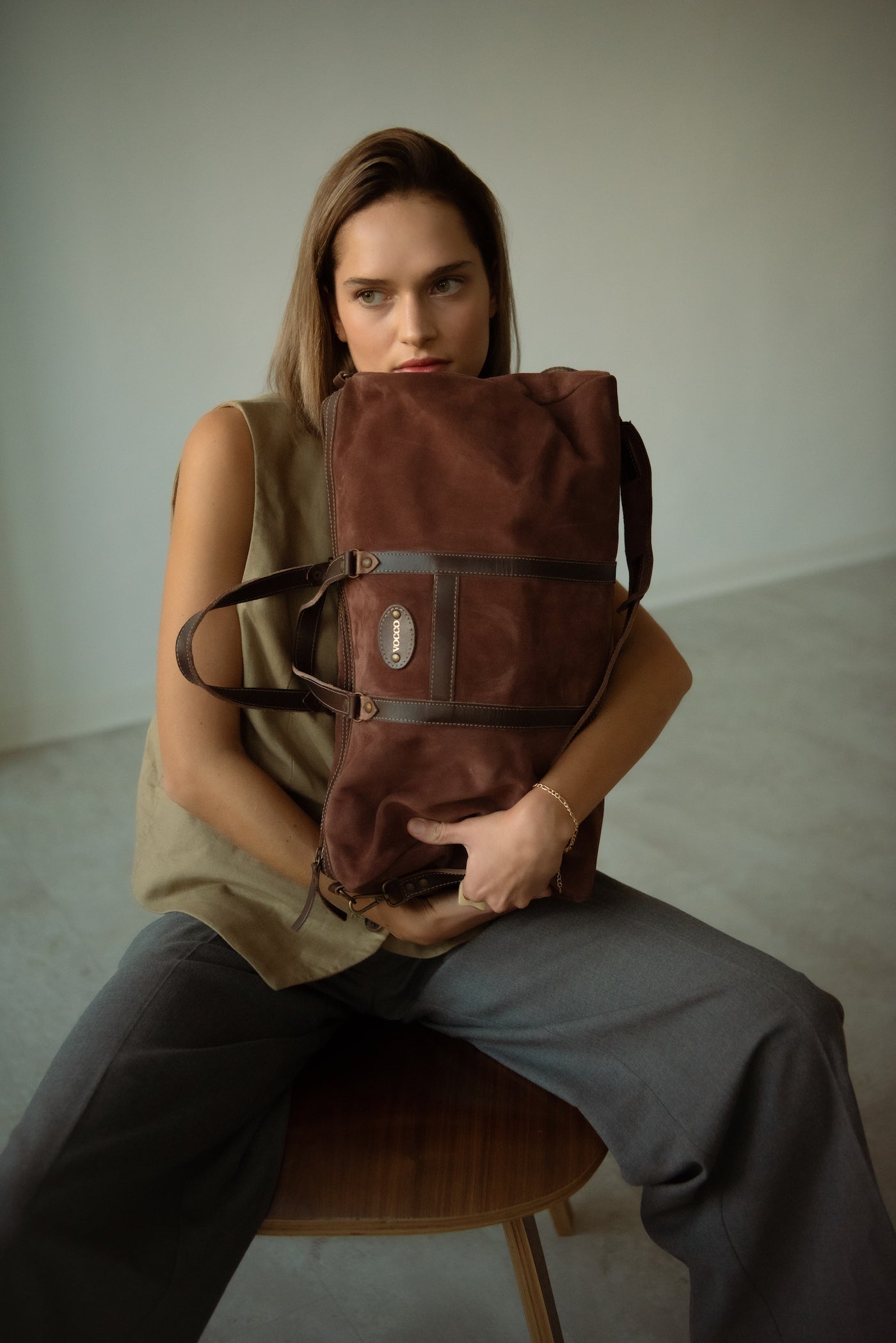 Vocco Terracotta Leather Weekender Bag