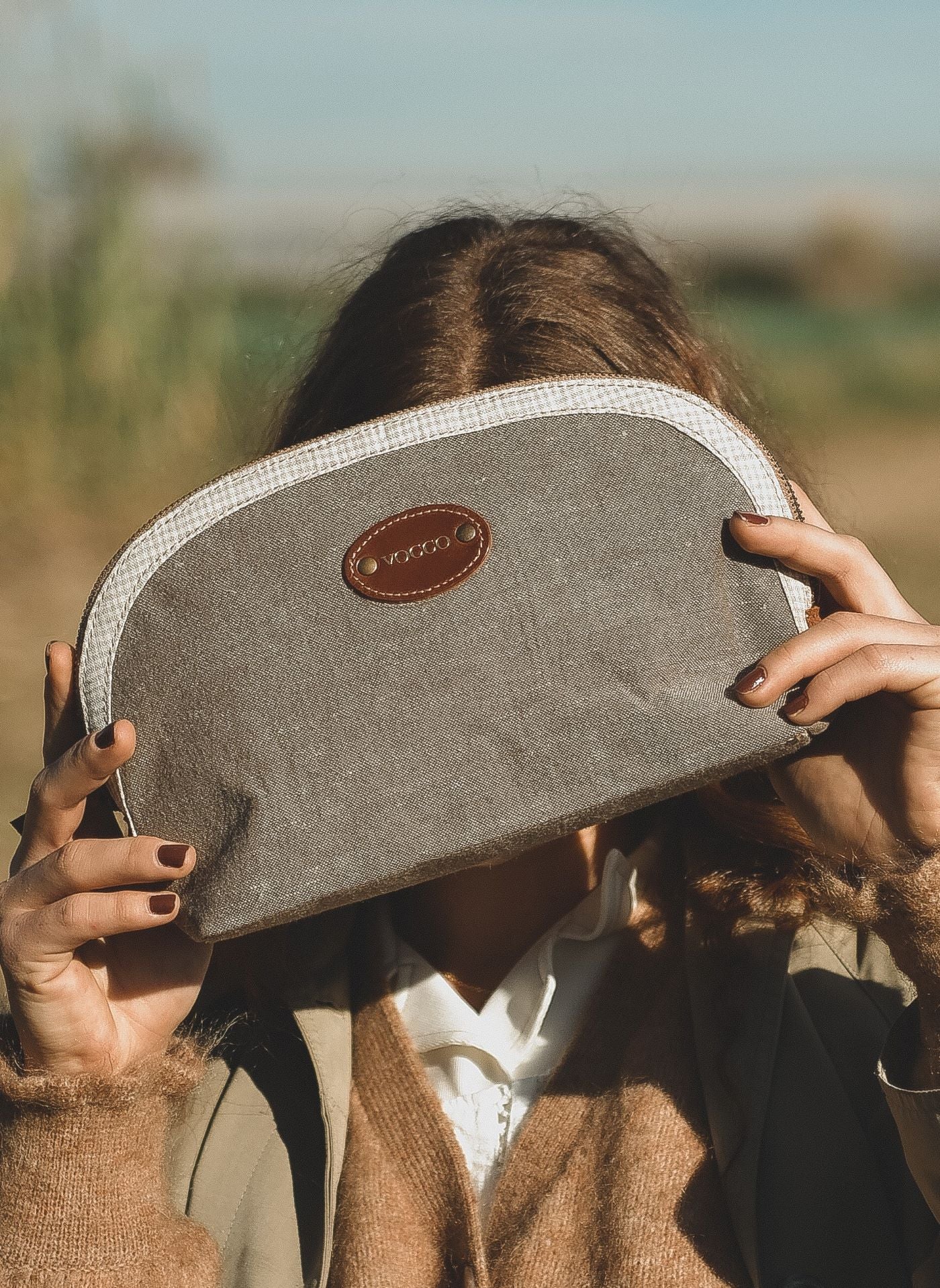 Vocco Toiletry Case Brown Linen Checks - Vocco