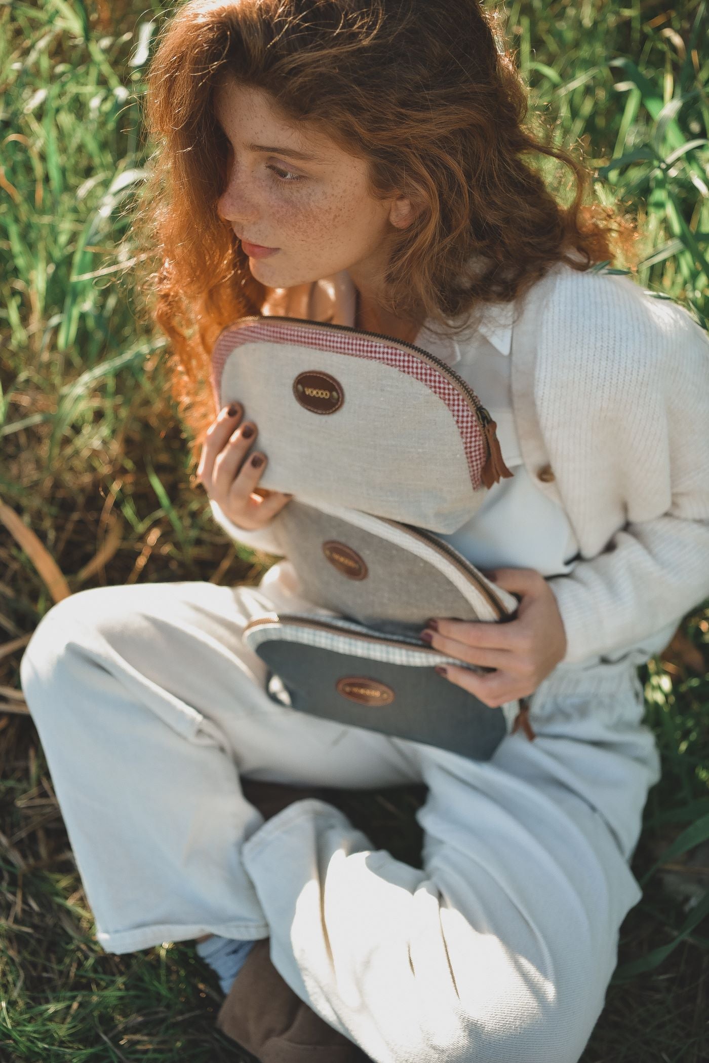 Vocco Toiletry Case Dark Grey Linen Checks - Vocco