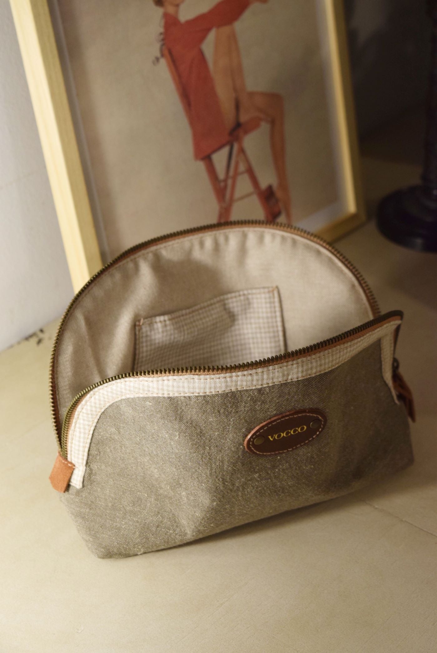 Vocco Toiletry Case Brown Linen Checks - Vocco