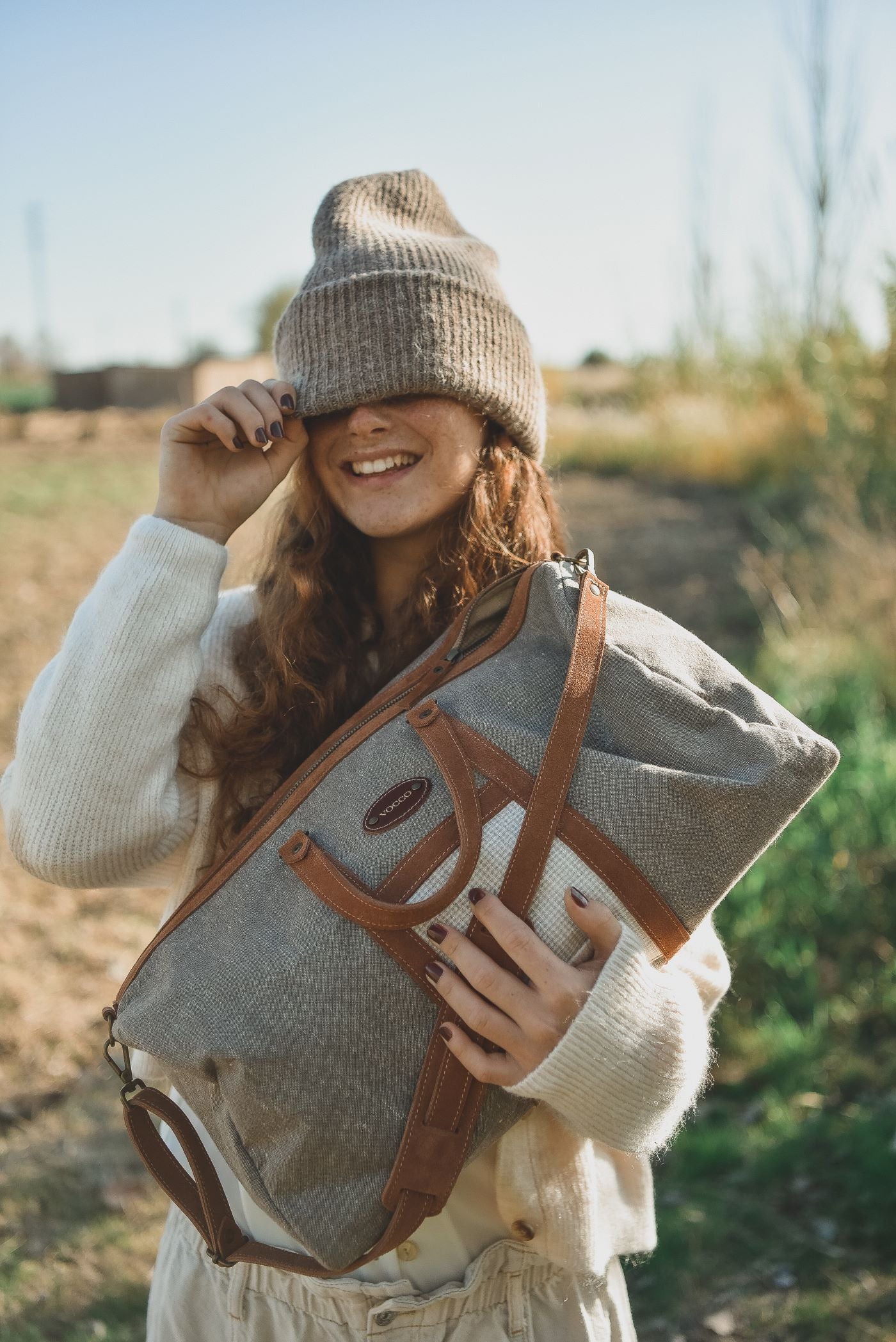 Vocco Weekender Bag Brown Linen Checks - Vocco