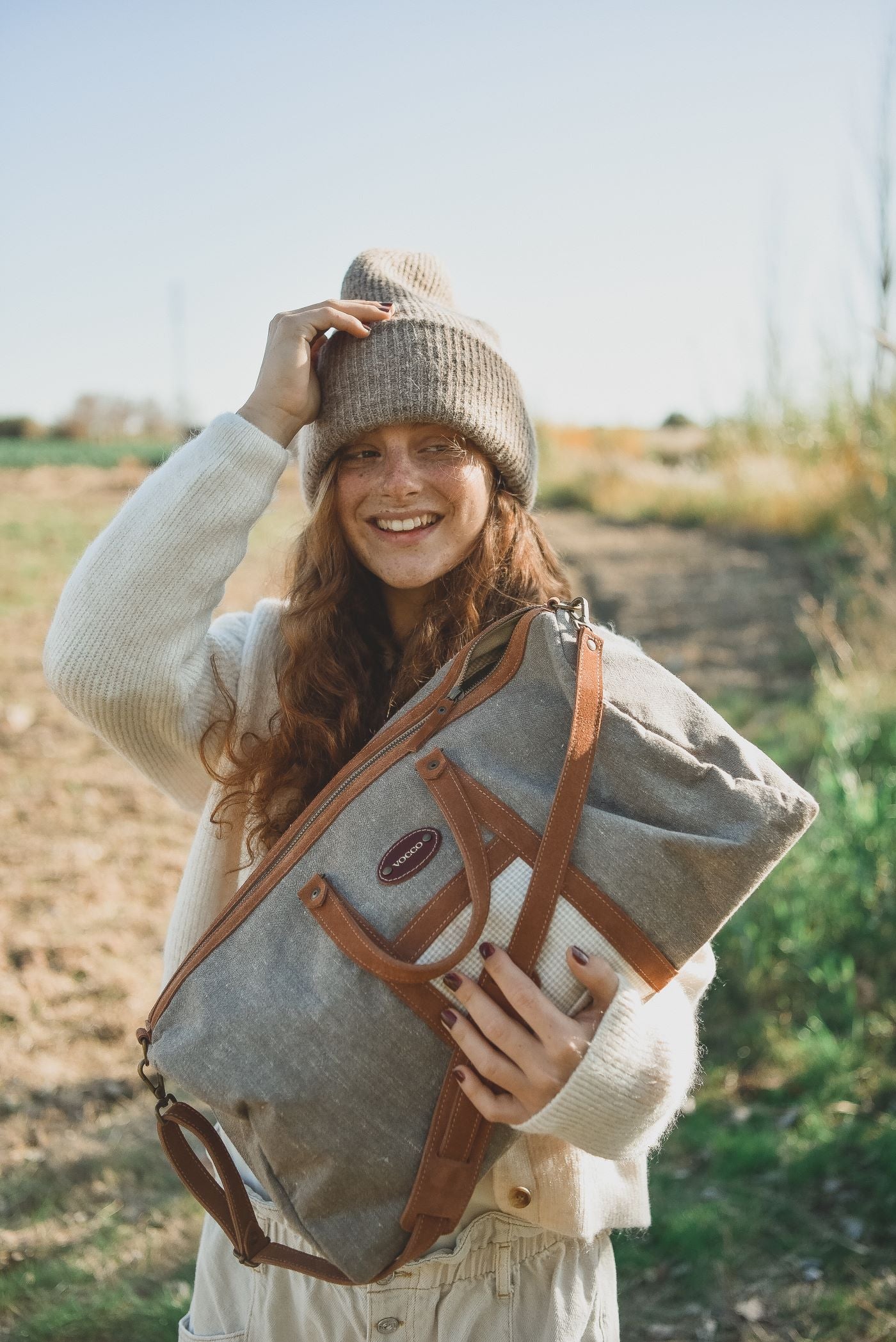 Vocco Weekender Bag Brown Linen Checks - Vocco