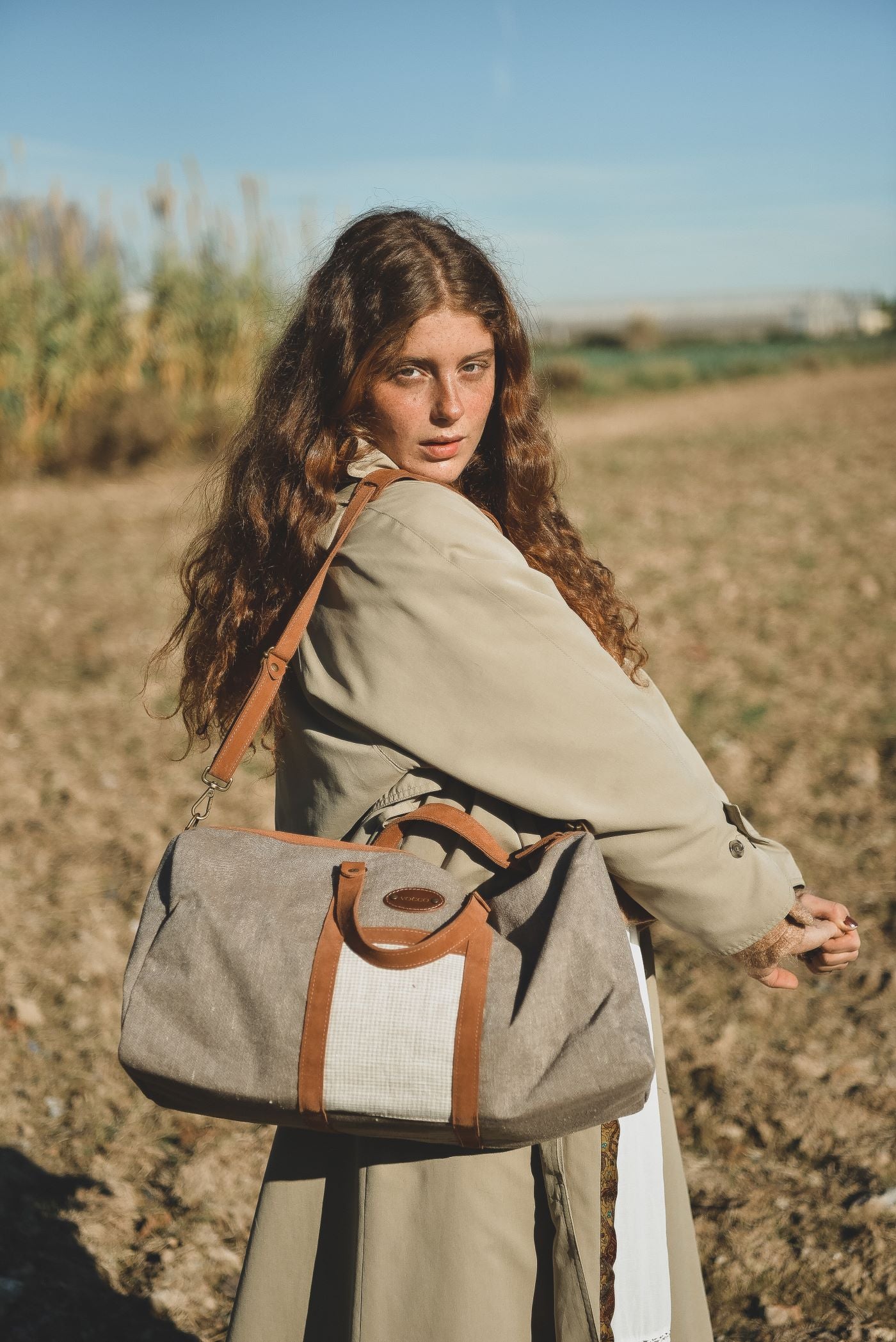 Vocco Weekender Bag Brown Linen Checks - Vocco