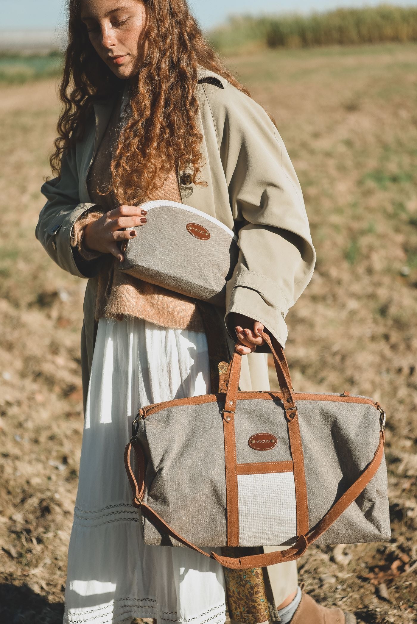 Vocco Weekender Bag Brown Linen Checks - Vocco