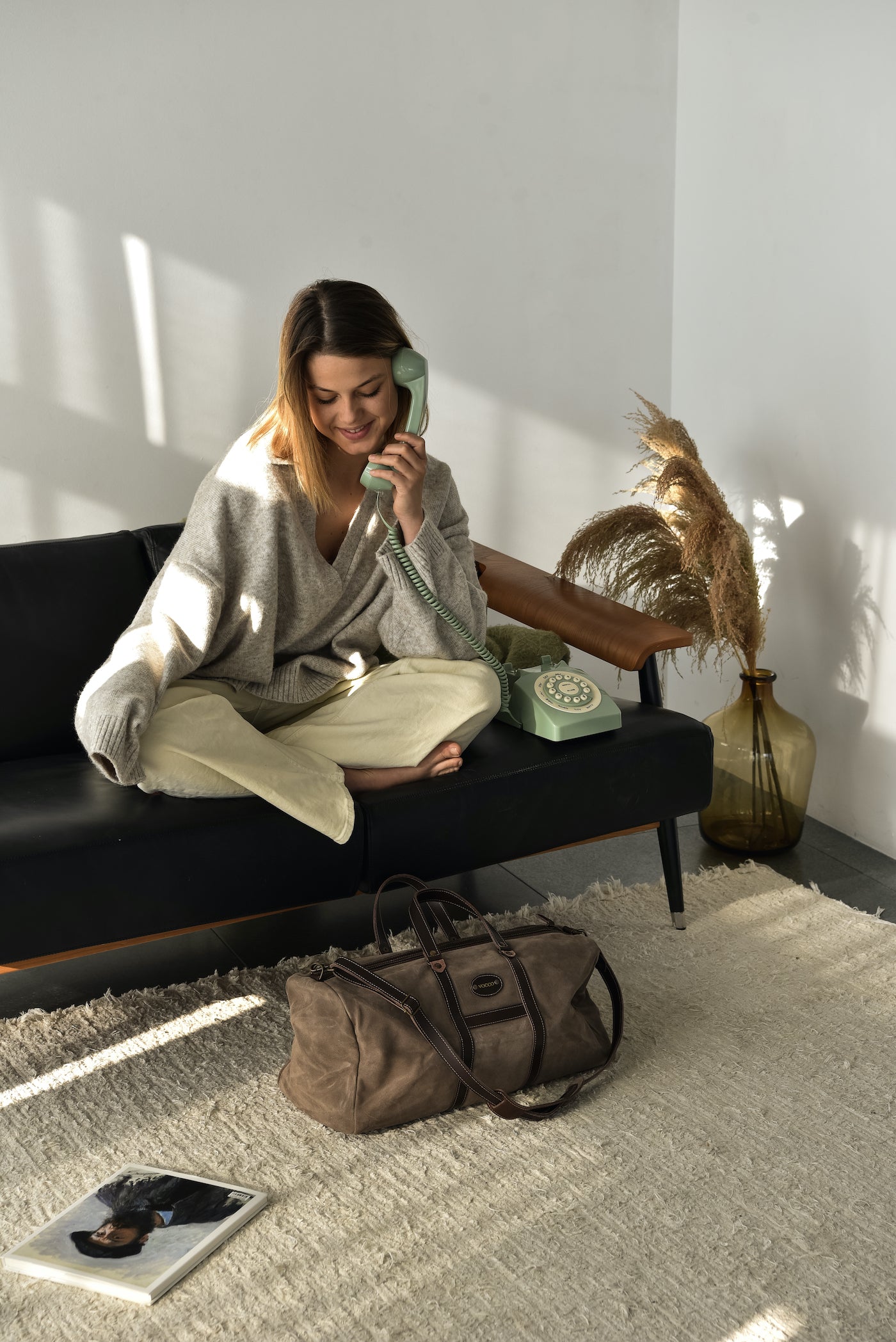 Vocco Taupe Leather Weekender Bag