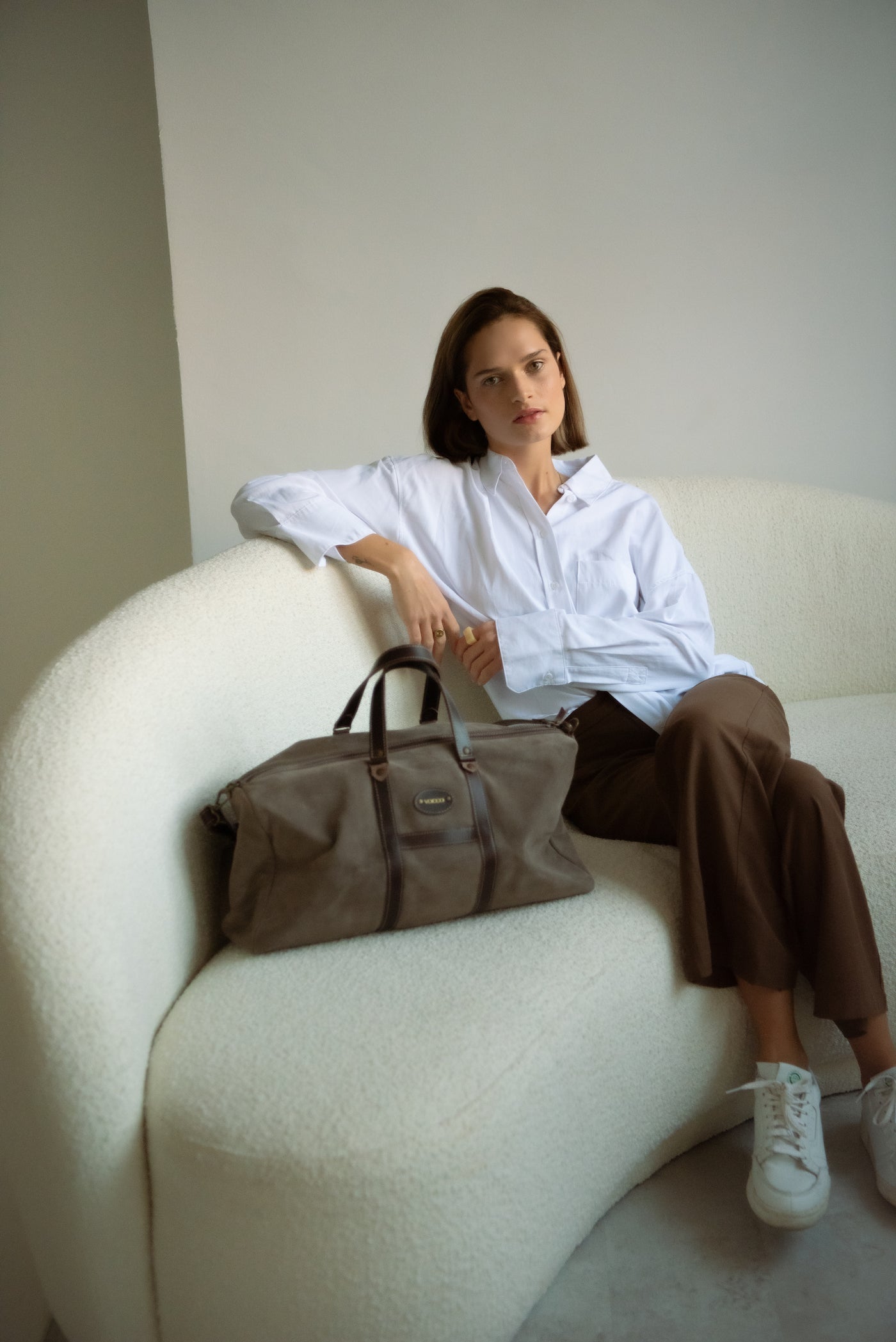 Vocco Taupe Leather Weekender Bag