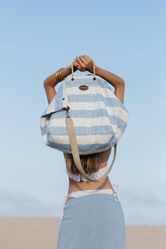 <tc>Bolso de Playa Vocco Lino Rayas Azules</tc>