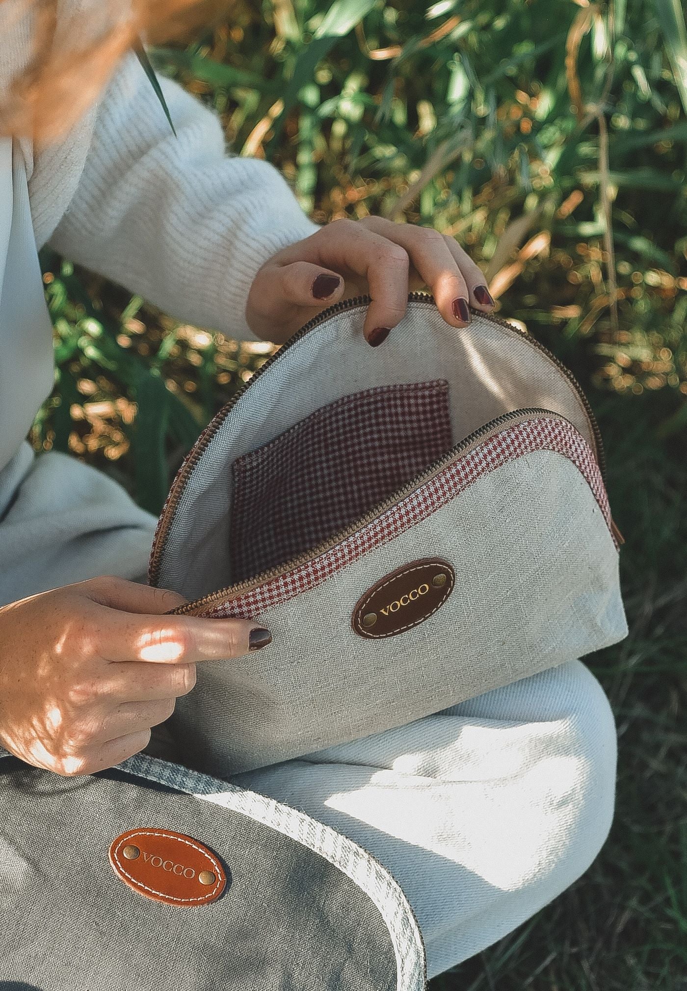 Vocco Toiletry Case Red Linen Checks - Vocco