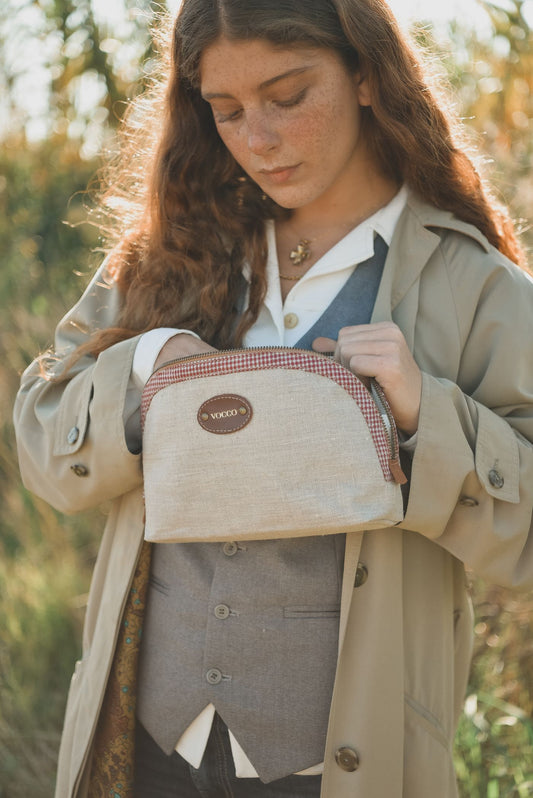 Vocco Toiletry Case Red Linen Checks - Vocco