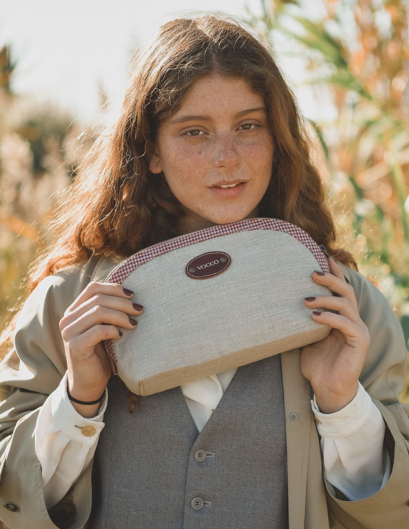 Vocco Toiletry Case Red Linen Checks - Vocco