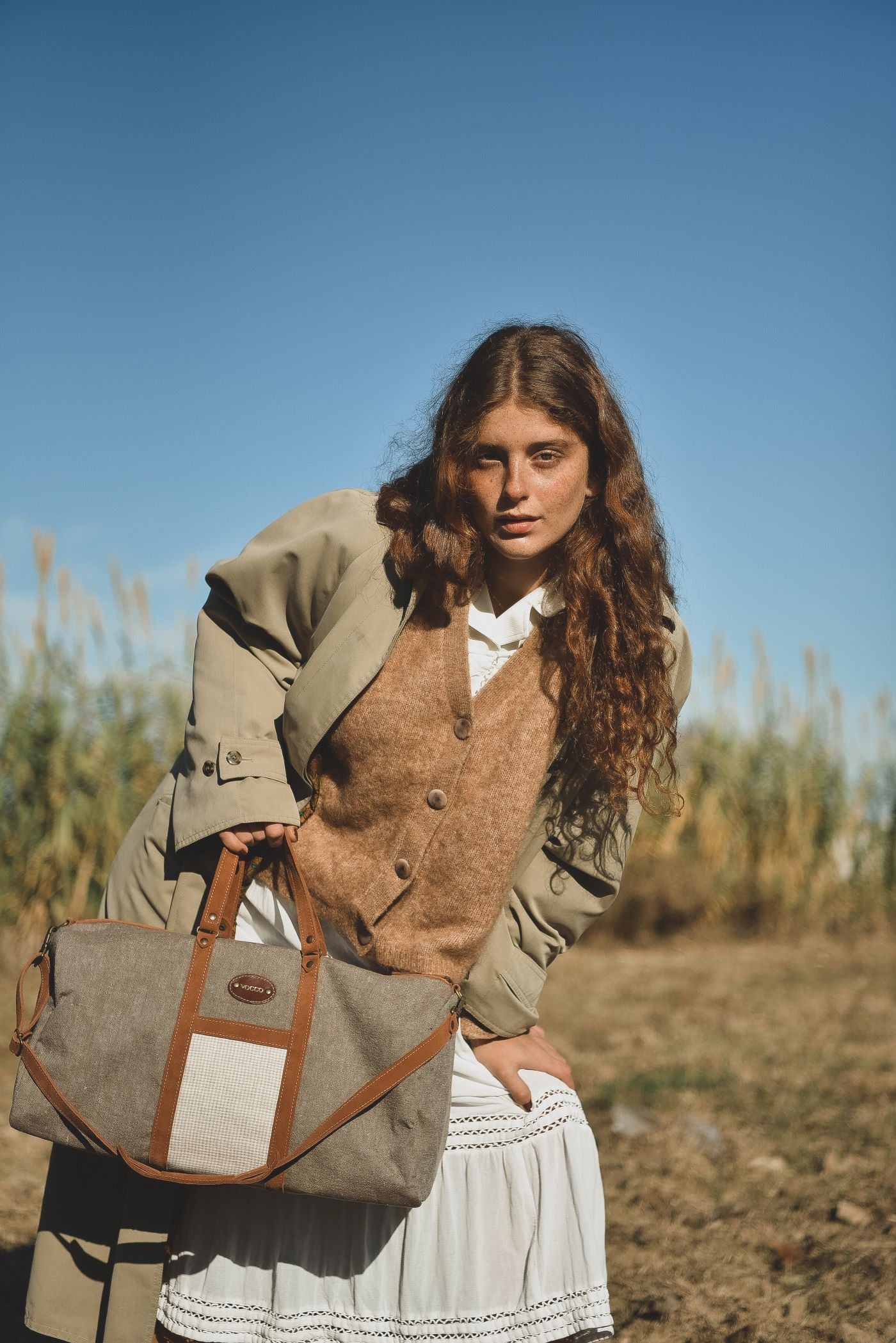 Vocco Weekender Bag Brown Linen Checks - Vocco