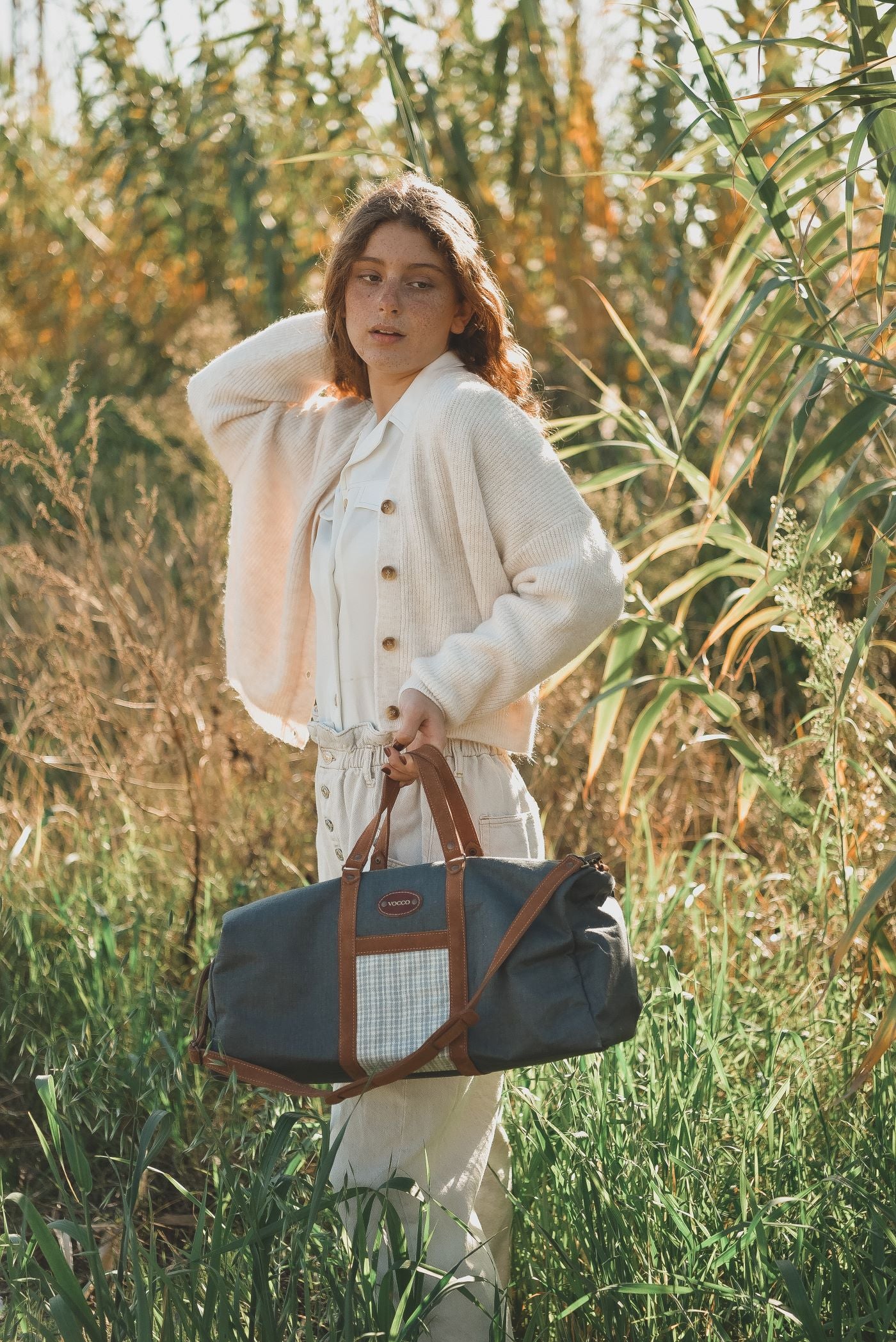 Vocco Weekender Bag Dark Grey Linen Checks - Vocco