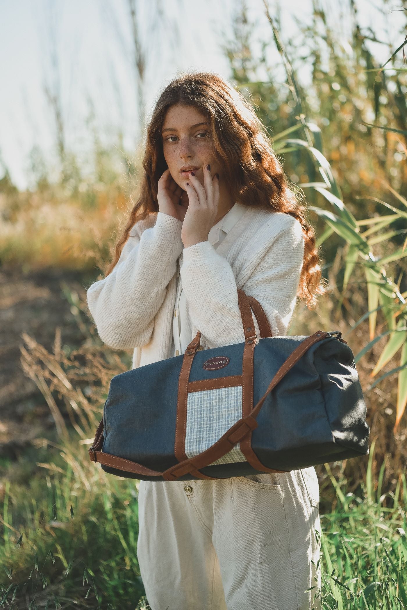Vocco Weekender Bag Dark Grey Linen Checks - Vocco