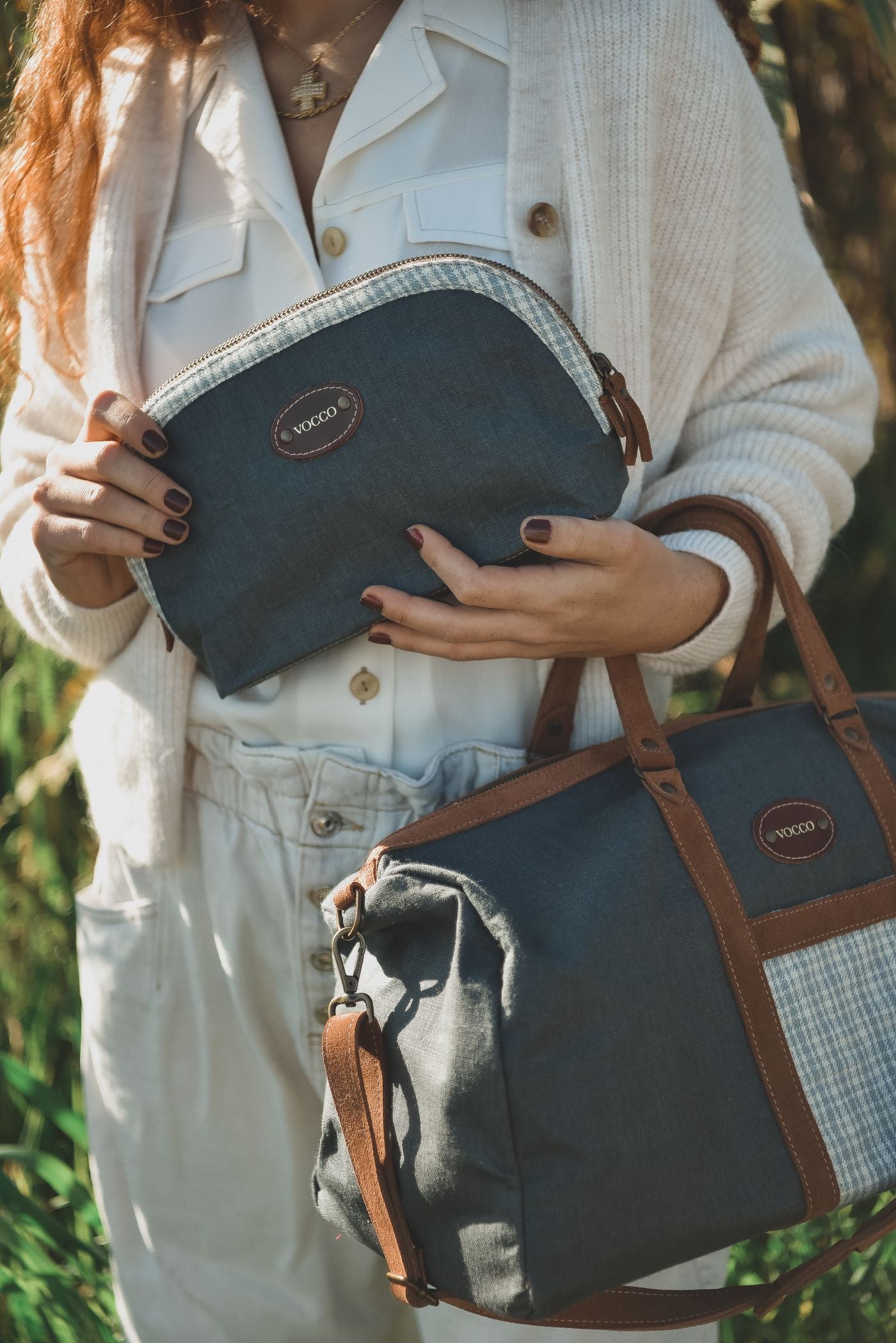 Vocco Weekender Bag Dark Grey Linen Checks - Vocco