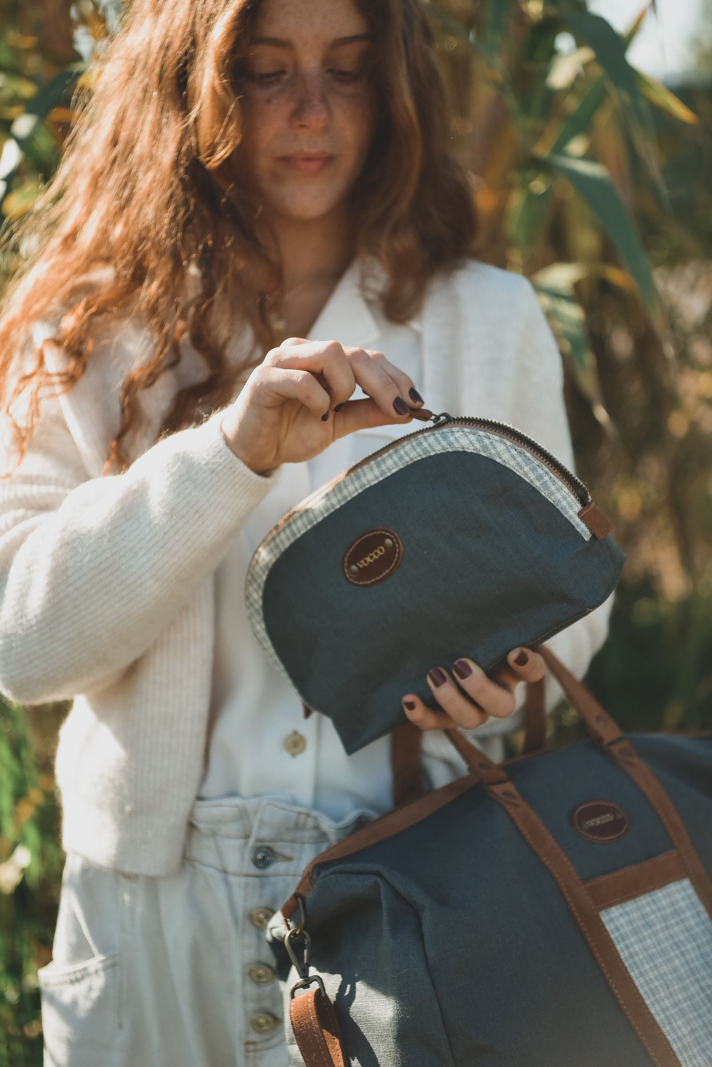 Vocco Weekender Bag Dark Grey Linen Checks - Vocco