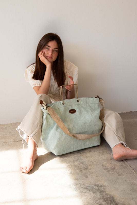 Vocco Linen Beach Bag Francesca Mint - Vocco