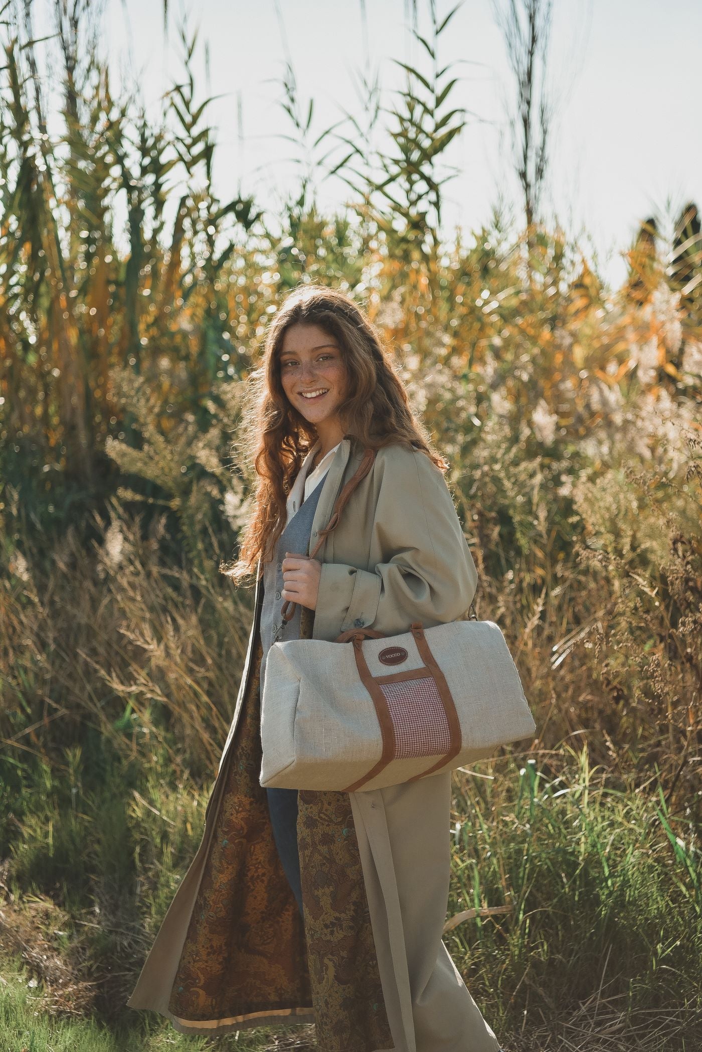 Vocco Weekender Bag Red Linen Checks - Vocco