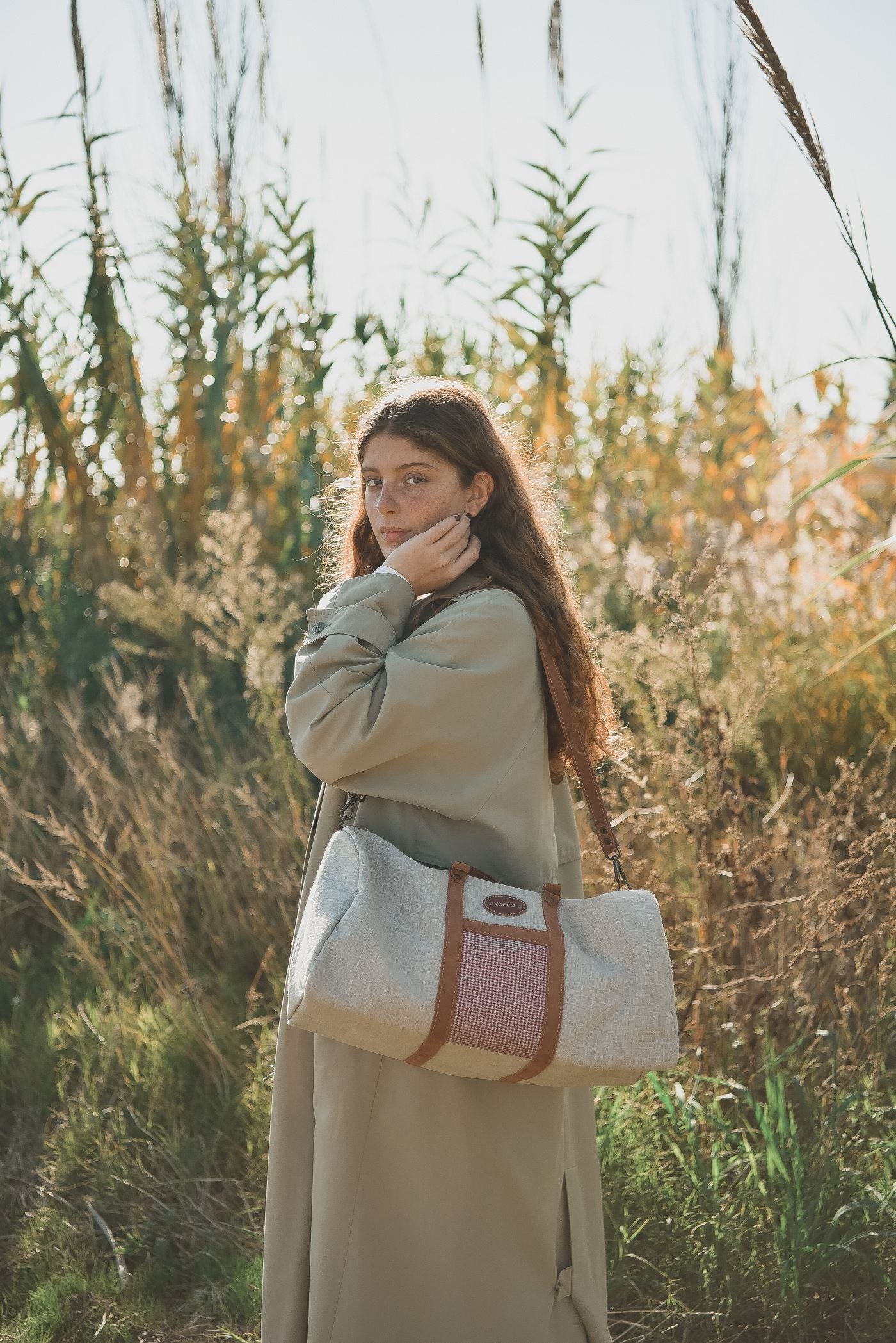 Vocco Weekender Bag Red Linen Checks - Vocco