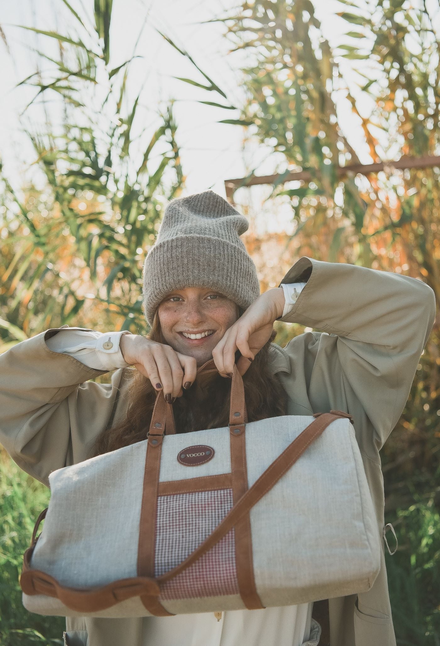 Vocco Weekender Bag Red Linen Checks - Vocco