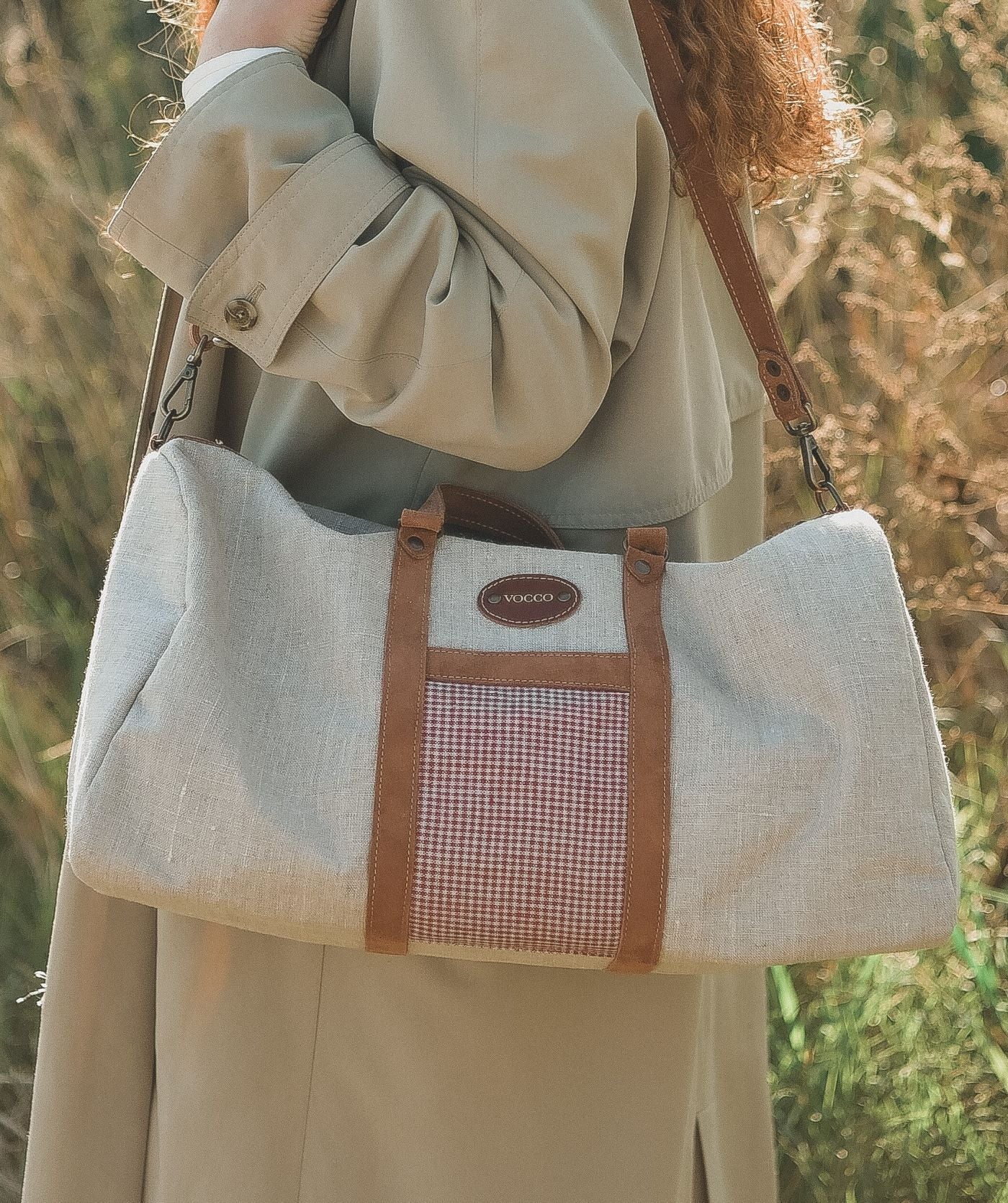 Vocco Weekender Bag Red Linen Checks - Vocco