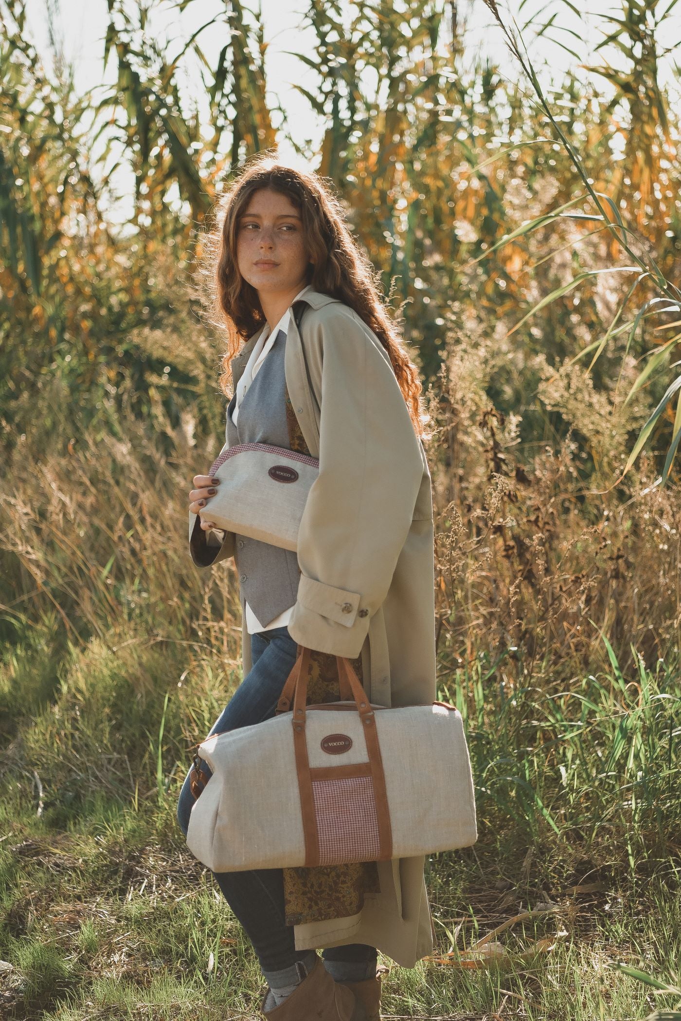 Vocco Weekender Bag Red Linen Checks - Vocco