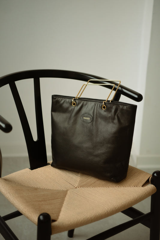 Vocco  Golden & Leather Handbag Black